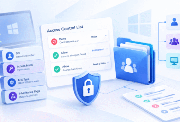 Illustration of a permission list with allow and deny entries representing an access control entry structure