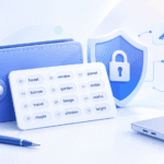 Illustration of a crypto wallet, seed phrase, shield, and lock representing cryptocurrency wallet security